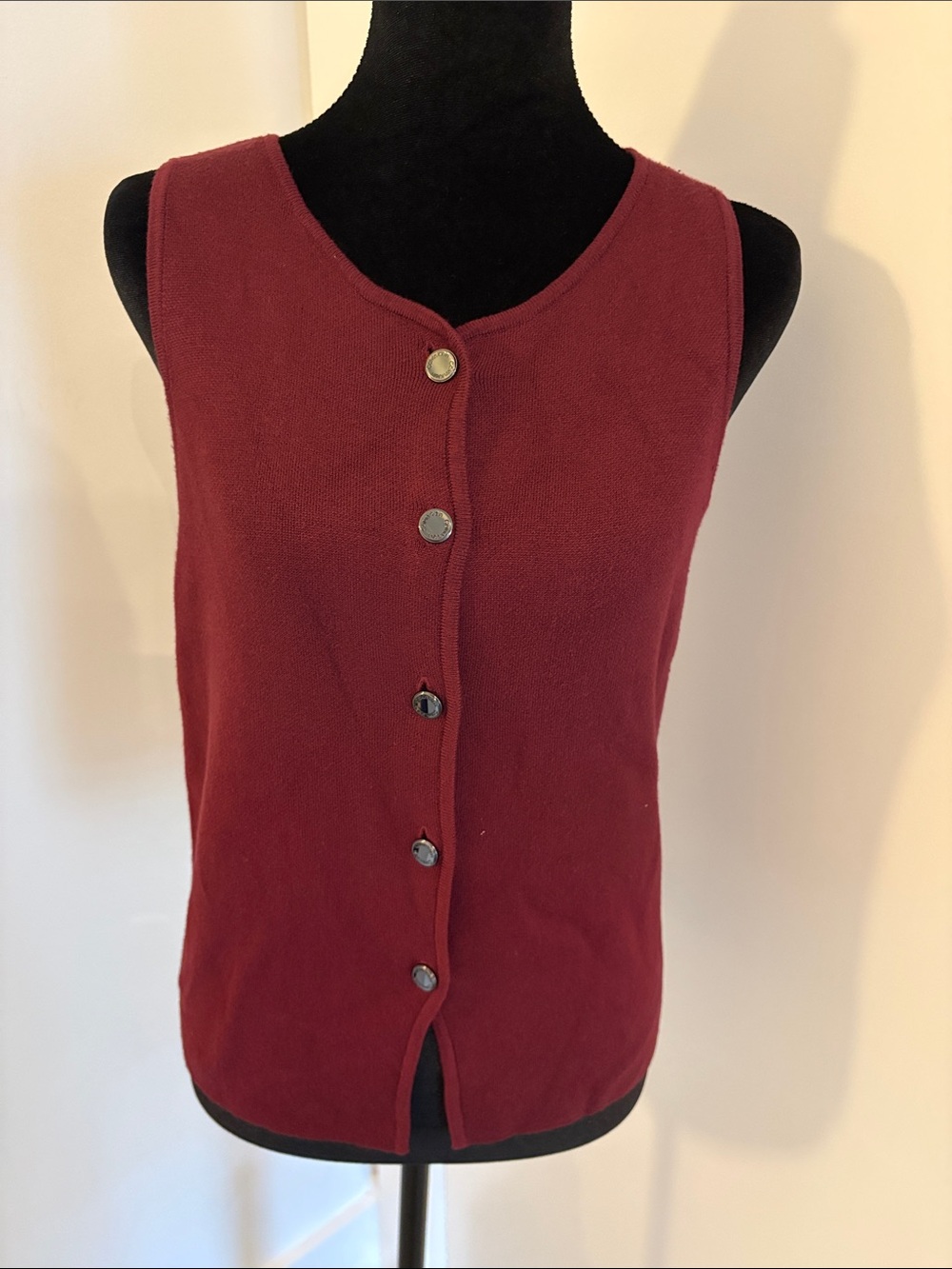 Calvin Klein Burgundy Button-Front Knit Tank